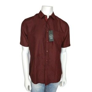 CHUXX Shirt Mens Size M Burgundy Black Short Sleeve Collared Button Up NWT